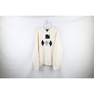 NOS Vtg 90s Marithe Francois Girbaud Mens L Spell Out Argyle Knit Sweater Cream